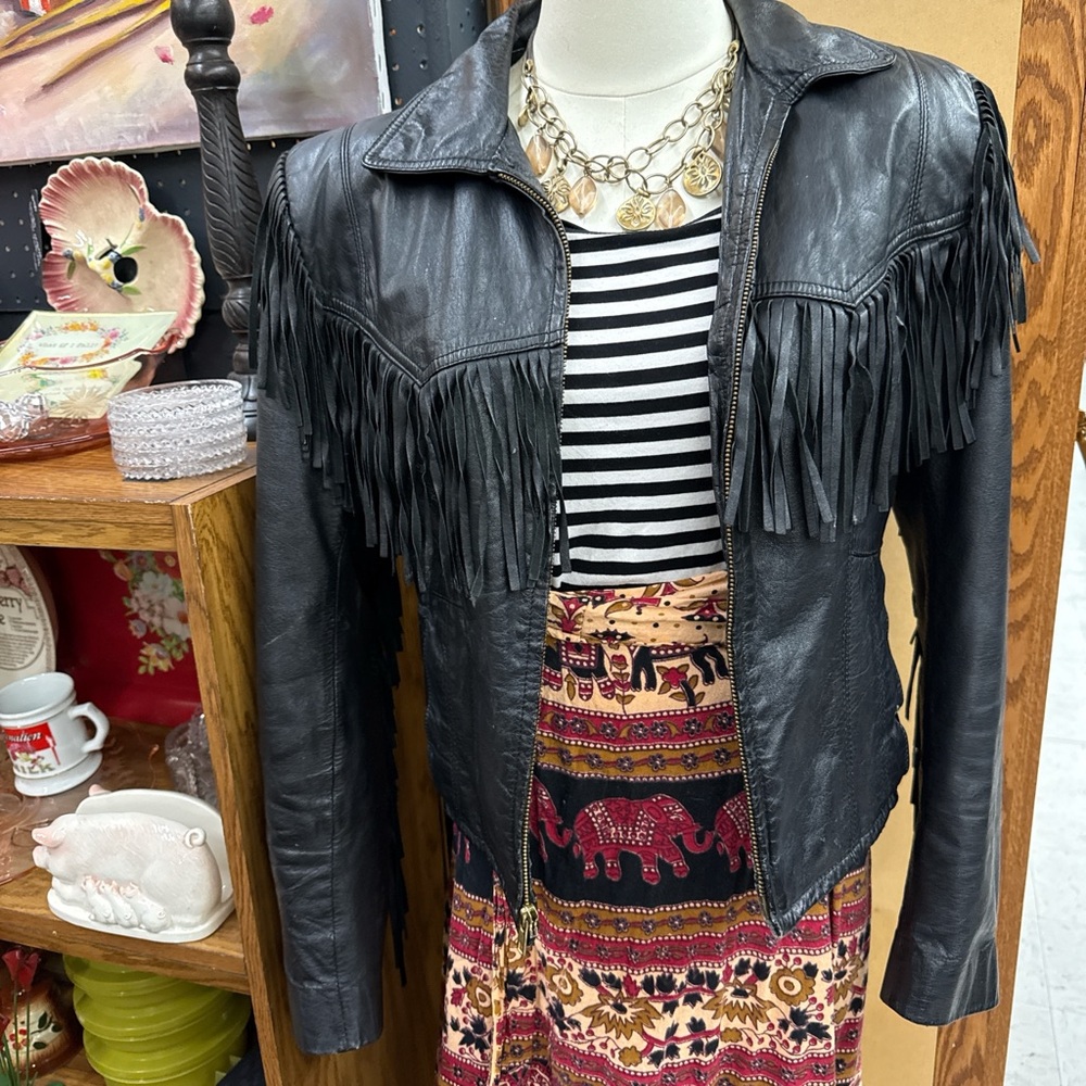 Fringed Black Leather Jacket